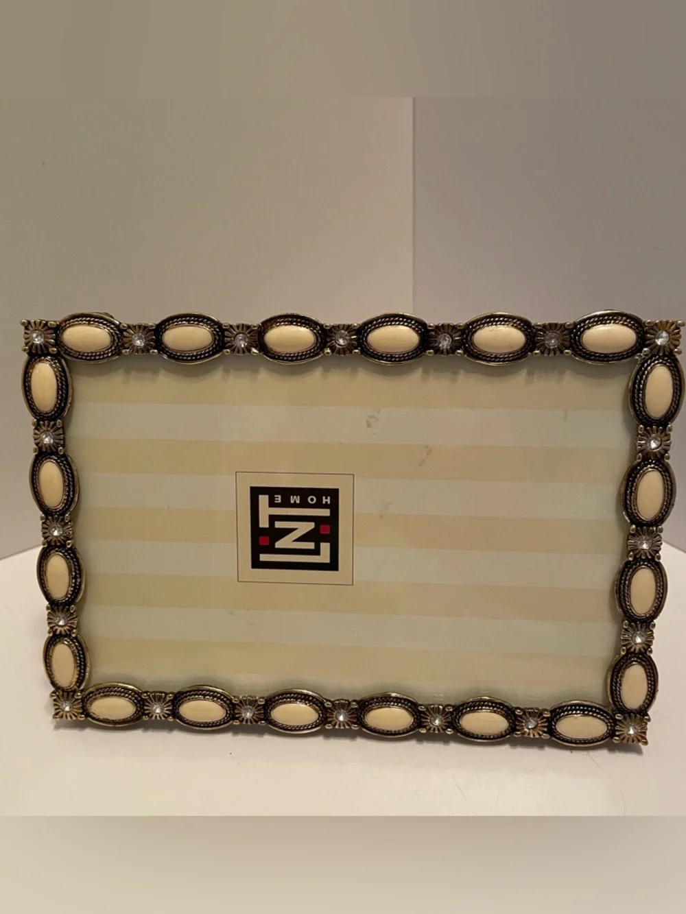 LNT‎ Home Bejeweled Photo Frame 4x6 Gold Tone Enamel Beads Rhinestones